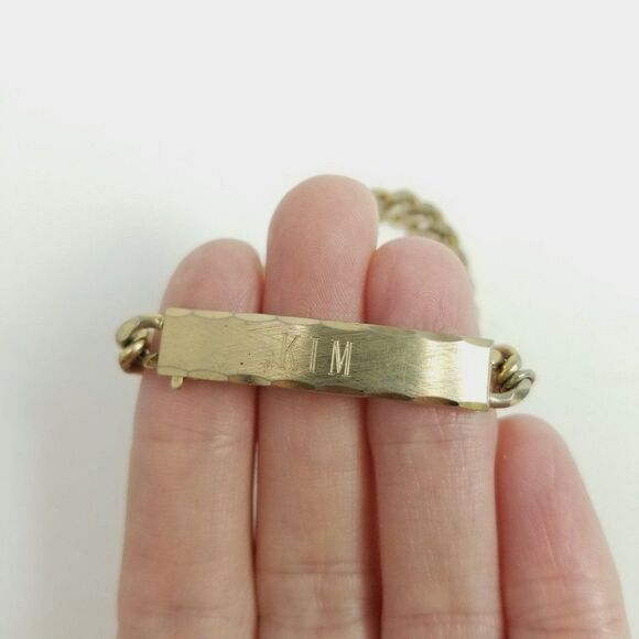 Vintage Speidel KIM ID Name Engraved Chain Bracelet, Gold Tone, Made in USA - Picture 2 of 7